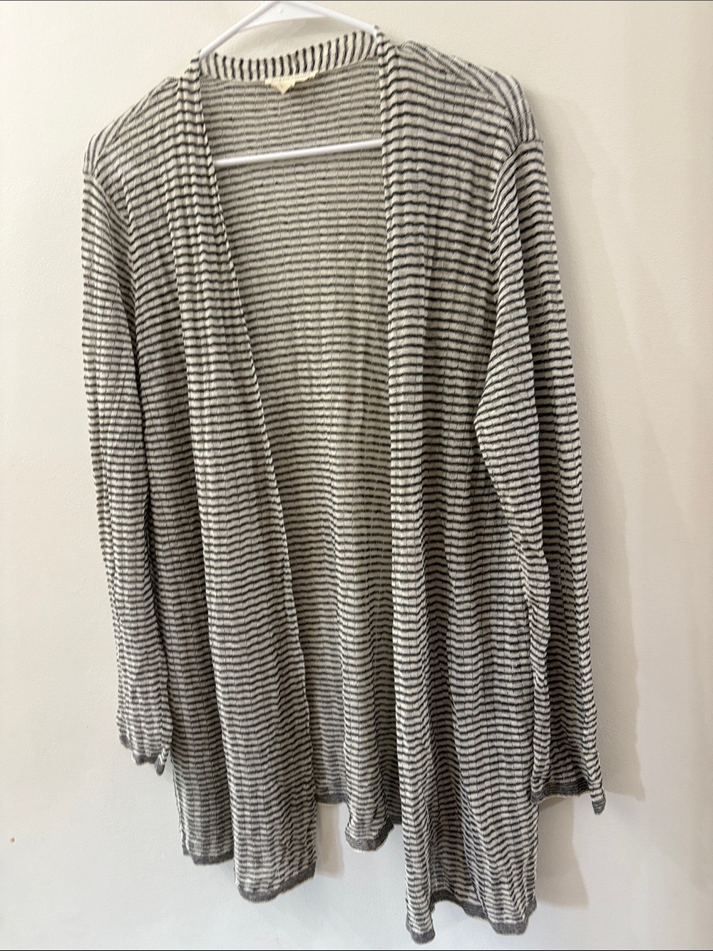 Eileen fisher -large - Striped Open-Front Women's Cardigan Sweater - black/cream